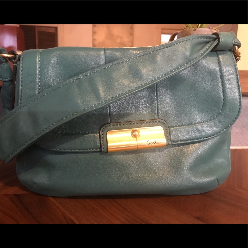 Vintage Teal Leather Small Coach Handbag Purse